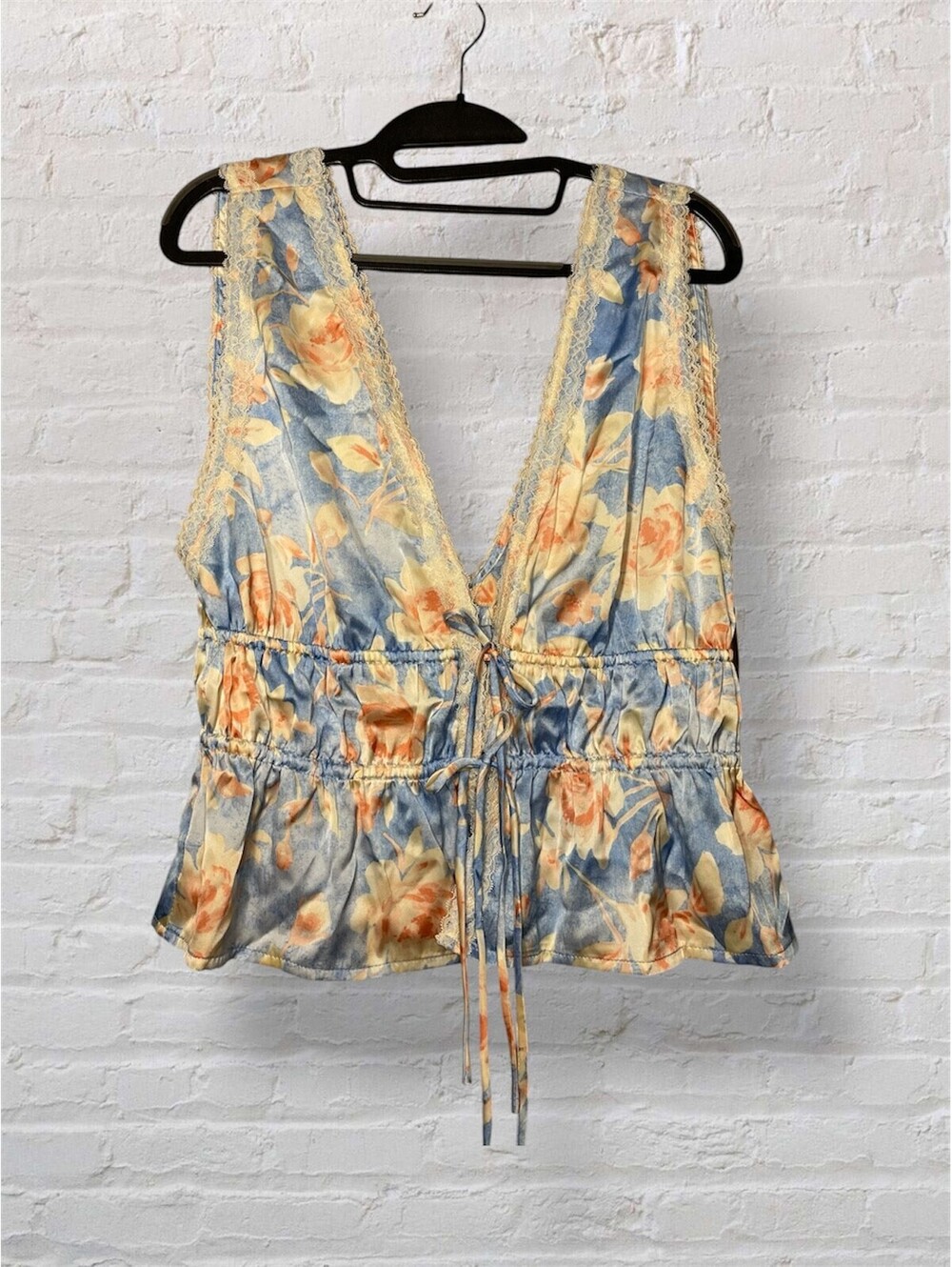 WAYF New Lace Trim Tie Front Top Coquette Festival Boho Y2K